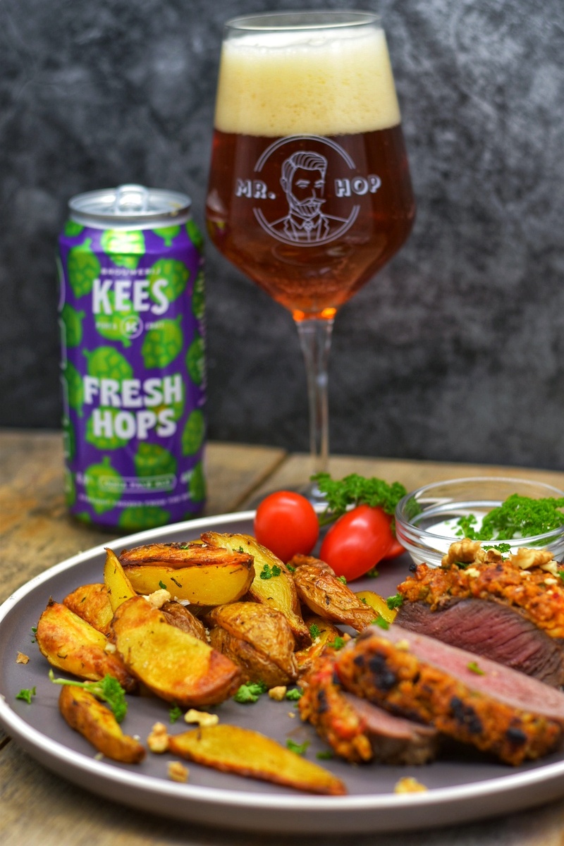 Rumpsteak met noten- en paprika korst Recept