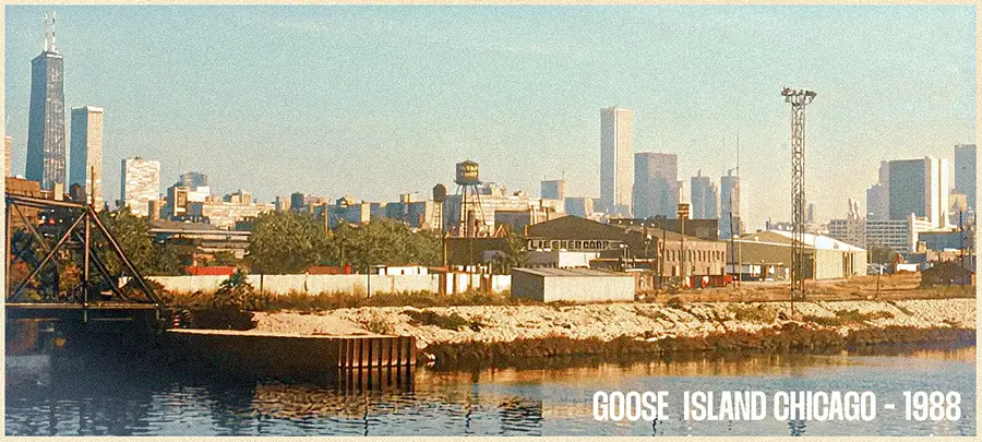 Een artistieke impressie van hoe Goose Island er rond 1988 uit zou moeten hebben gezien