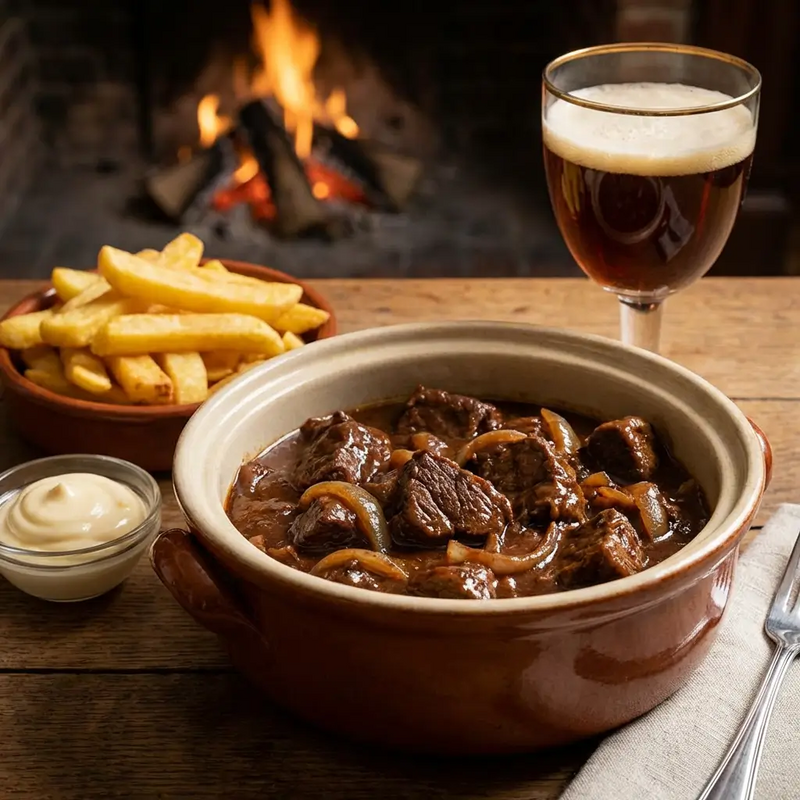 Belgisch stoofvlees met bier en ontbijtkoek