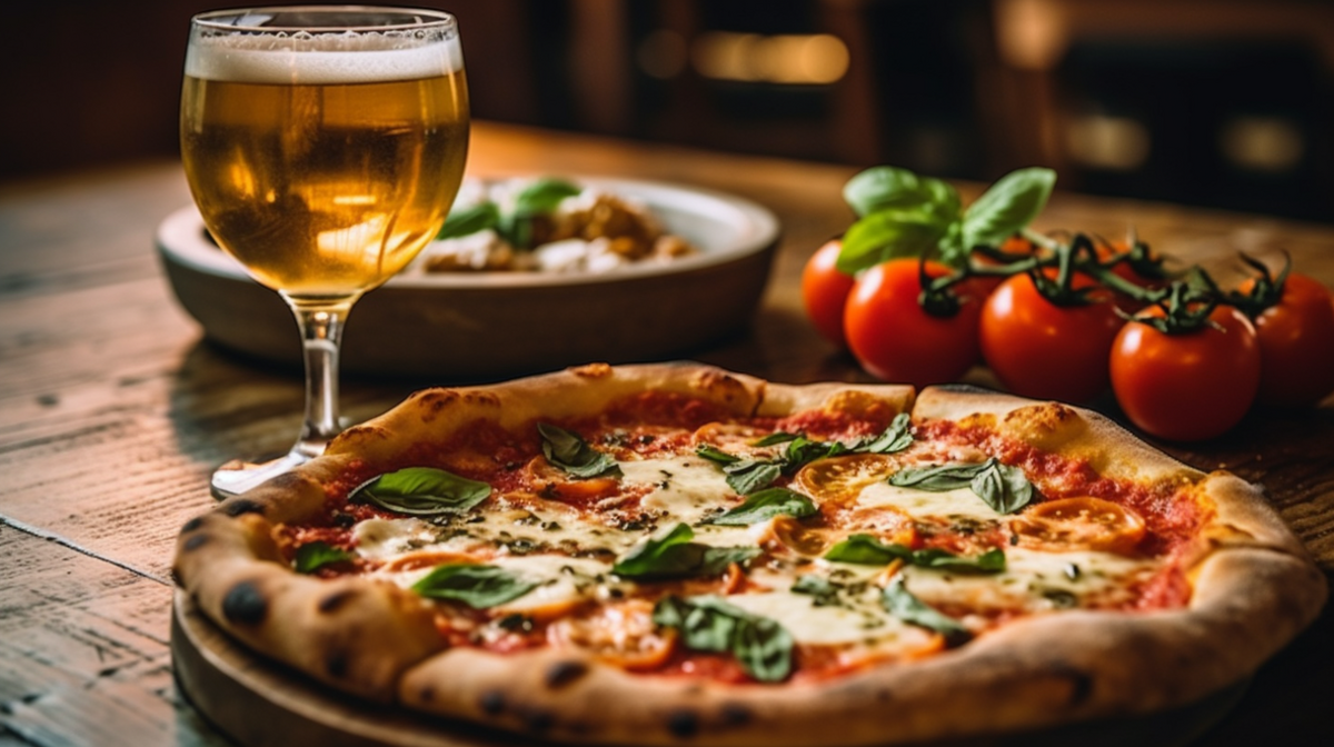 Pizza Margherita und Lagerbier, ein perfektes Duo