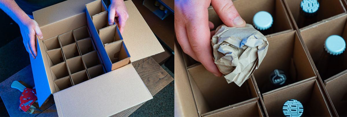 Stevige verzenddoos en buffers voor de bieren