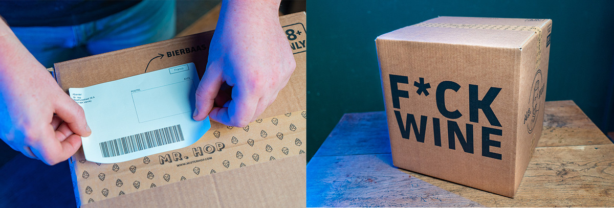 Verzendlabel erop en klaar om de bieren te verzenden