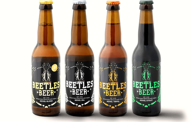 Die vier Biere von Beetles Beer: Novel Blond, Novel IPA, Novel Tripel, Novel Stout
